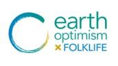 Logo for Earth Optimism x Folklife program with a circle on the left and the text to the right