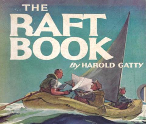 The Raft Book cover with a sail boat and three people floating