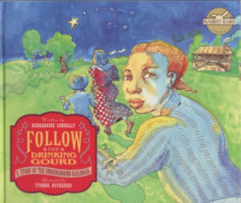 Book cover with young girl following two others heading along a grassy field